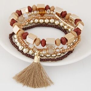 *GENESIS* Brown Tassel x Bead Fashion Bracelet Set